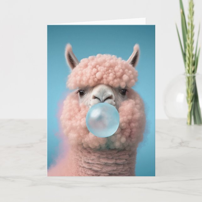 Llama Bubblegum Funny Letterpress Thank You Card (Front)
