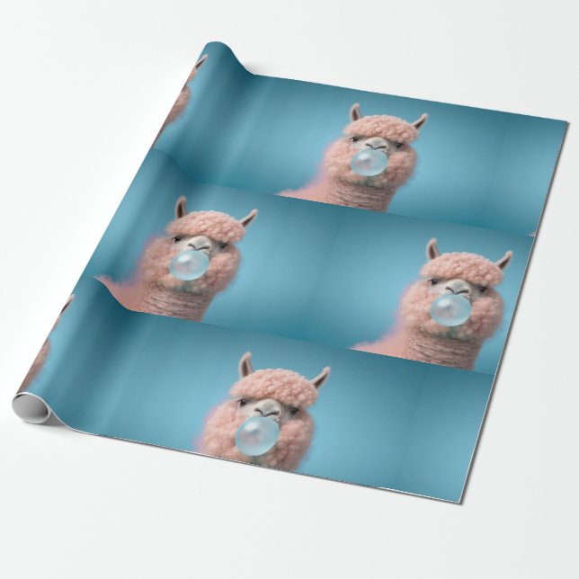 Llama Bubblegum Funny Wrapping Paper (Unrolled)