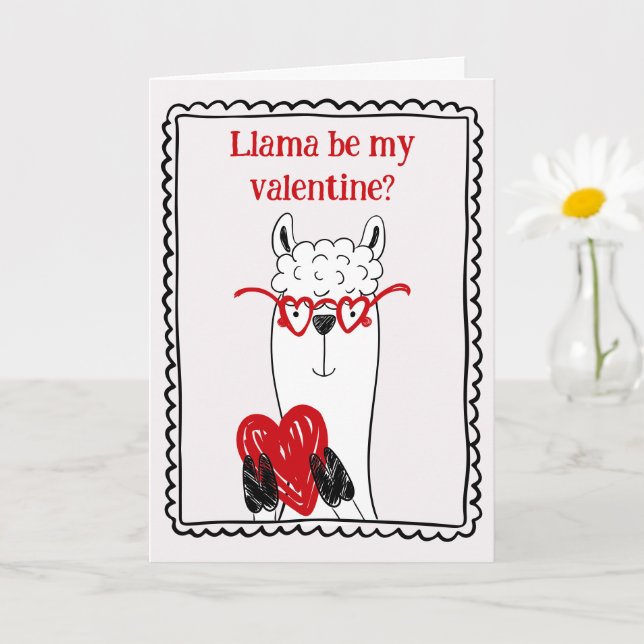 Llama By My Valentine Funny Kids Valentine's Day Card (Small Plant)
