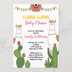 Llama cactus baby shower invitation Girl Fiesta