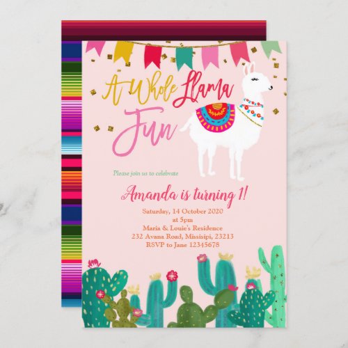 Llama cactus Birthday Invitation