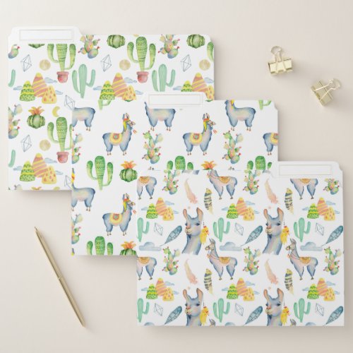 Llama Cactus Colorful Cute Modern Pattern File Folder