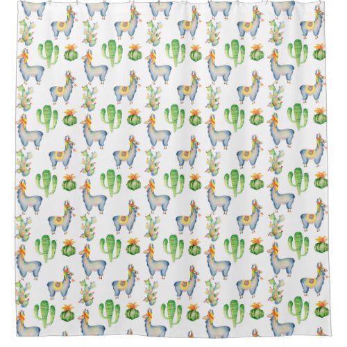 Llama Cactus Colorful Cute Modern Pattern Shower Curtain