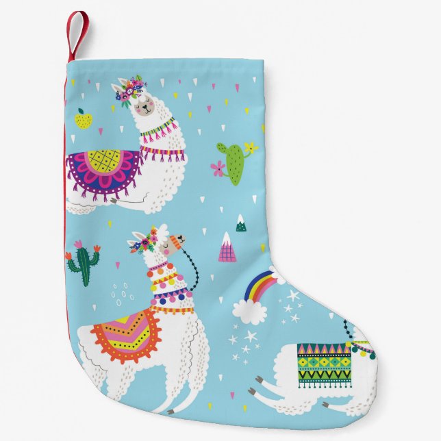 Llama & Cactus: Cute Vintage Set Small Christmas Stocking (Front)