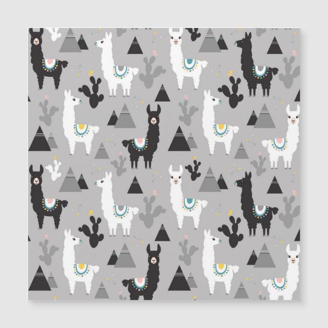 Llama cactus mountains, seamless pattern. (Front)