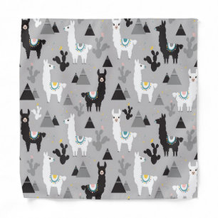 Llama cactus mountains, seamless pattern. bandana