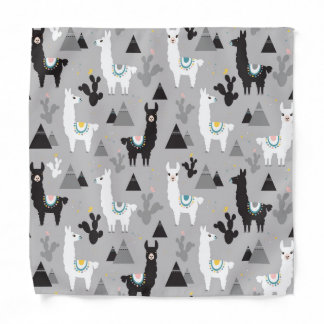 Llama cactus mountains, seamless pattern. bandana