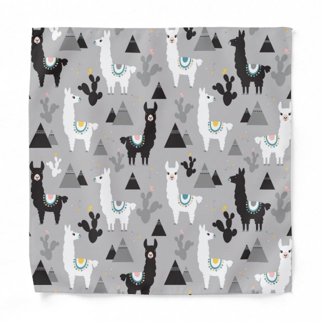 Llama cactus mountains, seamless pattern. bandana (Front)