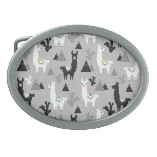 Llama cactus mountains, seamless pattern. belt buckle