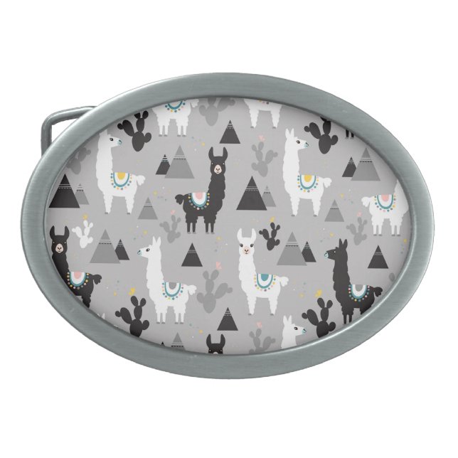 Llama cactus mountains, seamless pattern. belt buckle (Front)