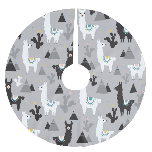 Llama cactus mountains, seamless pattern. brushed polyester tree skirt (Front)