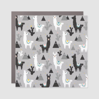 Llama cactus mountains, seamless pattern. car magnet