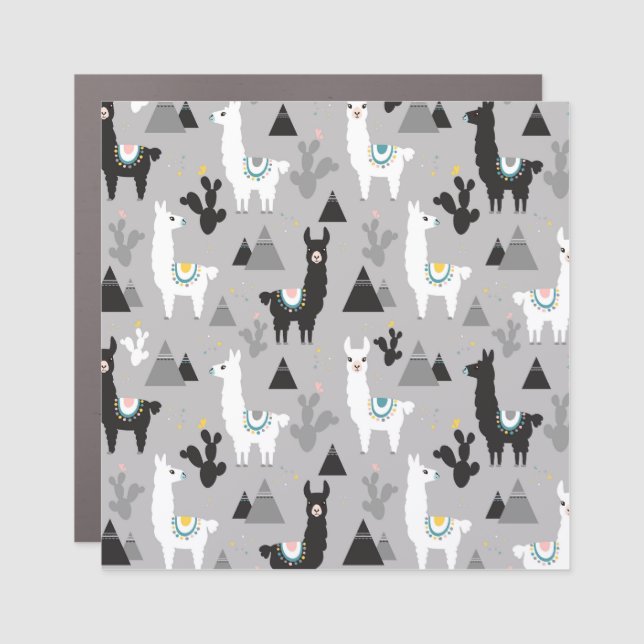 Llama cactus mountains, seamless pattern. car magnet (Front)