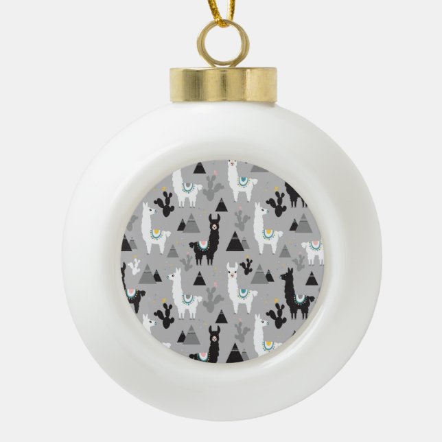 Llama cactus mountains, seamless pattern. ceramic ball christmas ornament (Front)