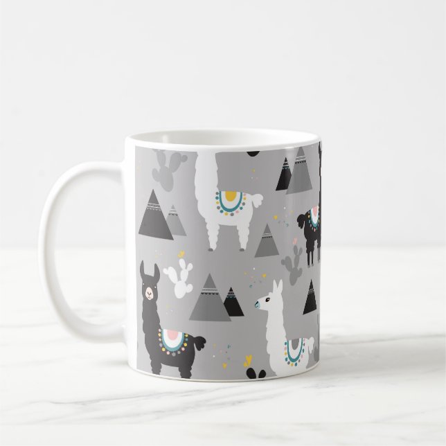 Llama cactus mountains, seamless pattern. coffee mug (Left)