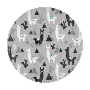 Llama cactus mountains, seamless pattern. cutting board