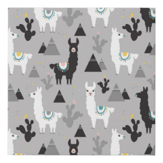 Llama cactus mountains, seamless pattern. faux canvas print
