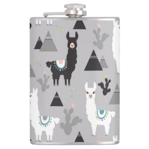 Llama cactus mountains, seamless pattern. flask