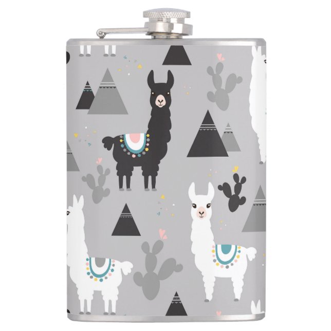 Llama cactus mountains, seamless pattern. flask (Front)
