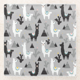 Llama cactus mountains, seamless pattern. glass coaster