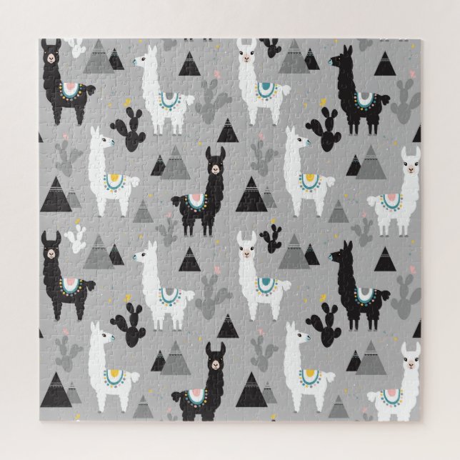 Llama cactus mountains, seamless pattern. jigsaw puzzle (Vertical)