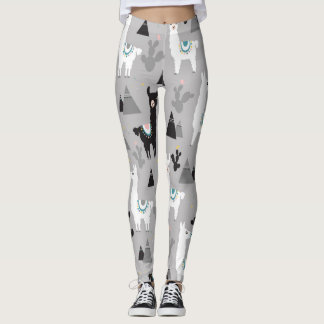 Llama cactus mountains, seamless pattern. leggings