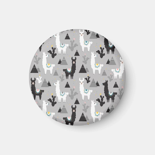 Llama cactus mountains, seamless pattern. magnet (Front)