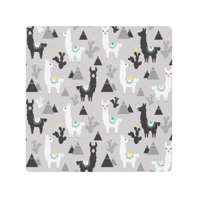 Llama cactus mountains, seamless pattern. metal print (Front)