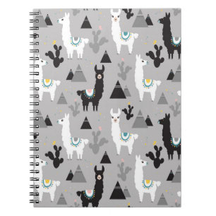 Llama cactus mountains, seamless pattern. notebook