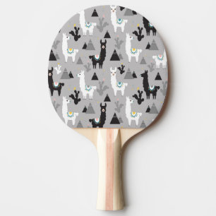 Llama cactus mountains, seamless pattern. ping pong paddle