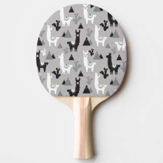 Llama cactus mountains, seamless pattern. ping pong paddle