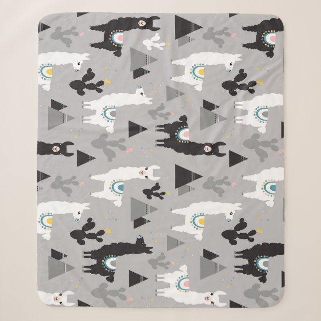 Llama cactus mountains, seamless pattern. sherpa blanket (Front)
