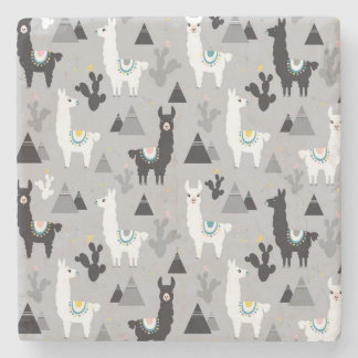 Llama cactus mountains, seamless pattern. stone coaster