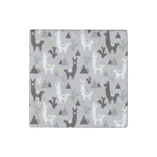 Llama cactus mountains, seamless pattern. stone magnet
