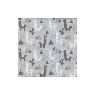 Llama cactus mountains, seamless pattern. stone magnet