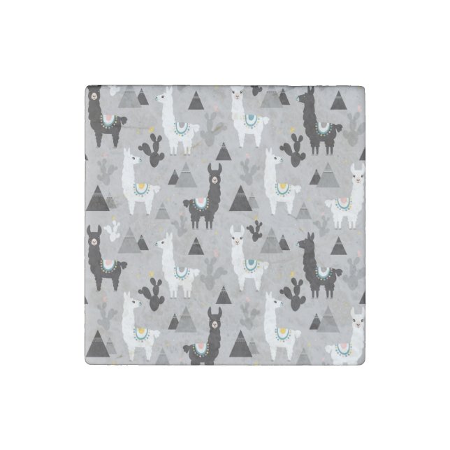Llama cactus mountains, seamless pattern. stone magnet (Front)