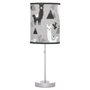 Llama cactus mountains, seamless pattern. table lamp