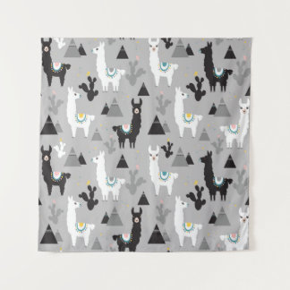 Llama cactus mountains, seamless pattern. tapestry