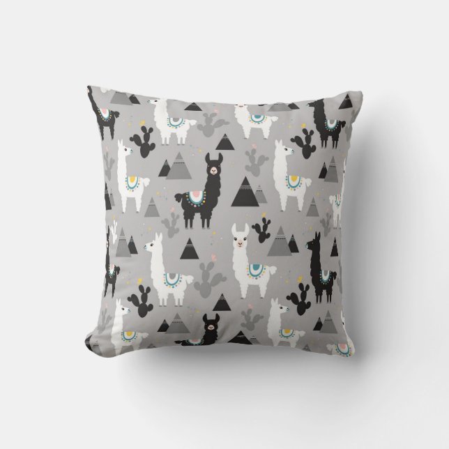 Llama cactus mountains, seamless pattern. throw pillow (Front)