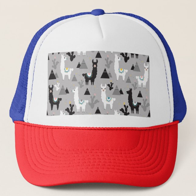 Llama cactus mountains, seamless pattern. trucker hat (Front)
