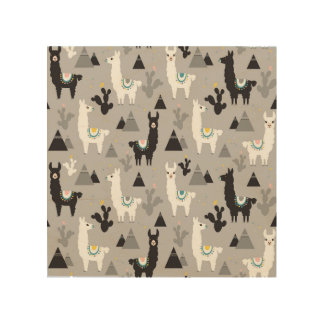 Llama cactus mountains, seamless pattern. wood wall art