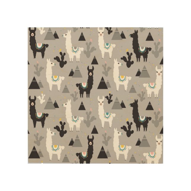 Llama cactus mountains, seamless pattern. wood wall art (Front)