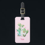 Llama & Cactus Pastel Pink Personalized Luggage Tag<br><div class="desc">Pretty llama scene in watercolor, which you can personalize with your name or custom text. The illustration features a cute white woolly llama with a flower in her hair, traditional Peruvian colored tassels and a matching saddle mat. This cute llama is standing in a flowering cactus garden with pretty pink...</div>
