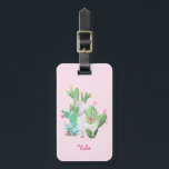 Llama & Cactus Pastel Pink Personalized Luggage Tag<br><div class="desc">Pretty llama scene in watercolor, which you can personalize with your name or custom text. The illustration features a cute white woolly llama with a flower in her hair, traditional Peruvian colored tassels and a matching saddle mat. This cute llama is standing in a flowering cactus garden with pretty pink...</div>