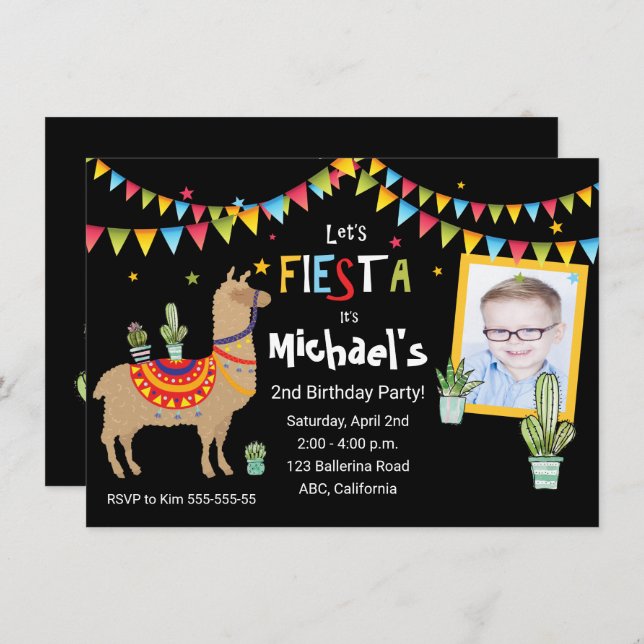 llama Cactus photo personalized birthday party Invitation (Front/Back)