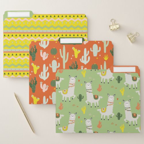 Llama Cactus Tribal Colorful Cute Modern Pattern File Folder