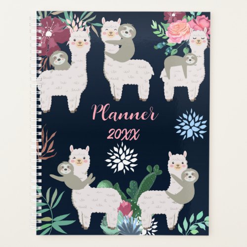 Llama Cactus Watercolor Blue Personalized Planner