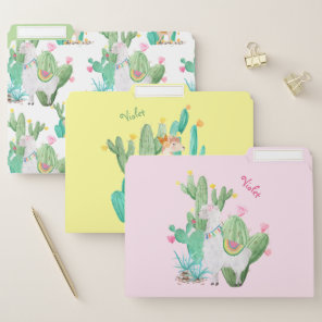 Llama & Cactus Watercolor Set - White Pink Yellow File Folder