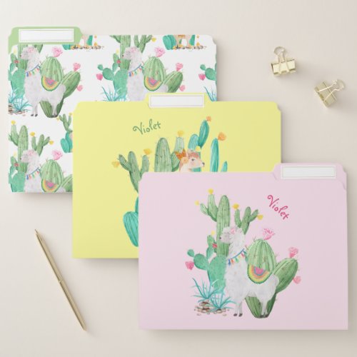 Llama  Cactus Watercolor Set _ White Pink Yellow File Folder
