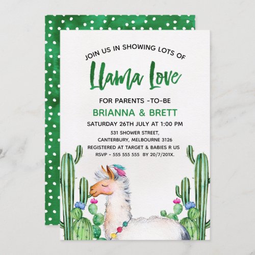 Llama Cacus Watercolor Baby Shower Invitation